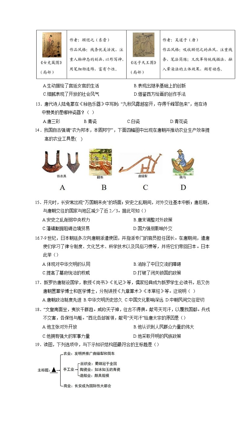 2024-2025学年山东省济宁市经开区七年级下学期第一次月考历史教学质量检测试题（附答案）第3页