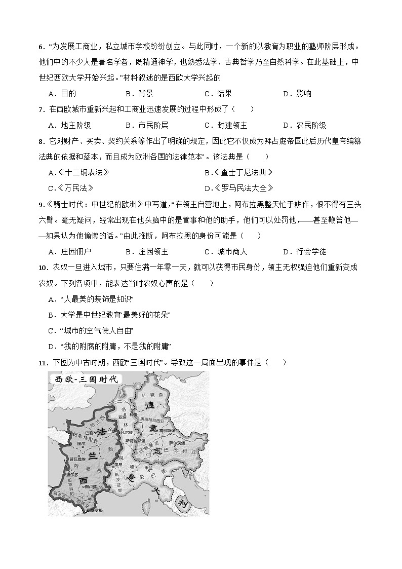 2024—2025学年四川省中考历史专项复习练习(含答案)——封建时代的欧洲第2页