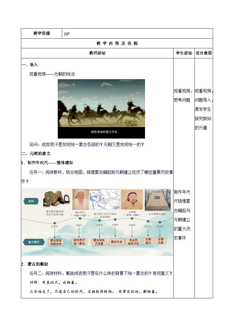 第11课 元朝的建立与统一（教学设计）第2页