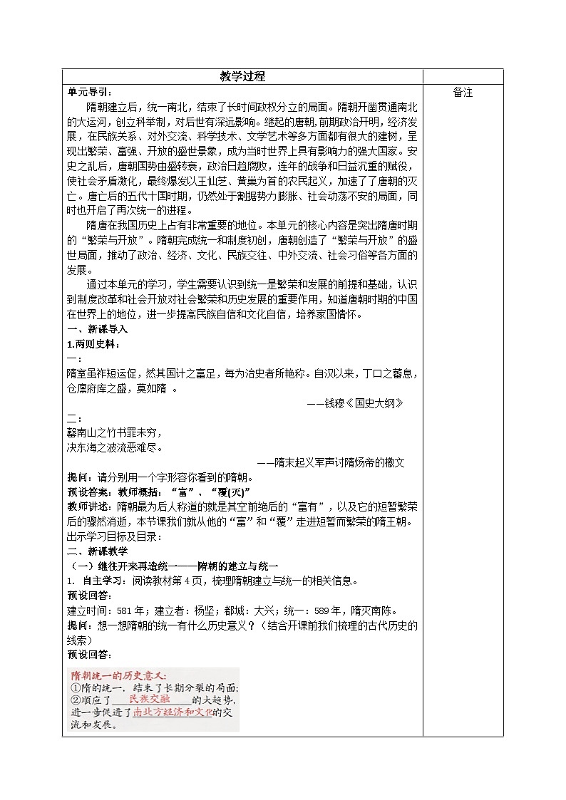 部编版2024七年级下册历史第1课 隋朝的统一与灭亡 教学设计第2页