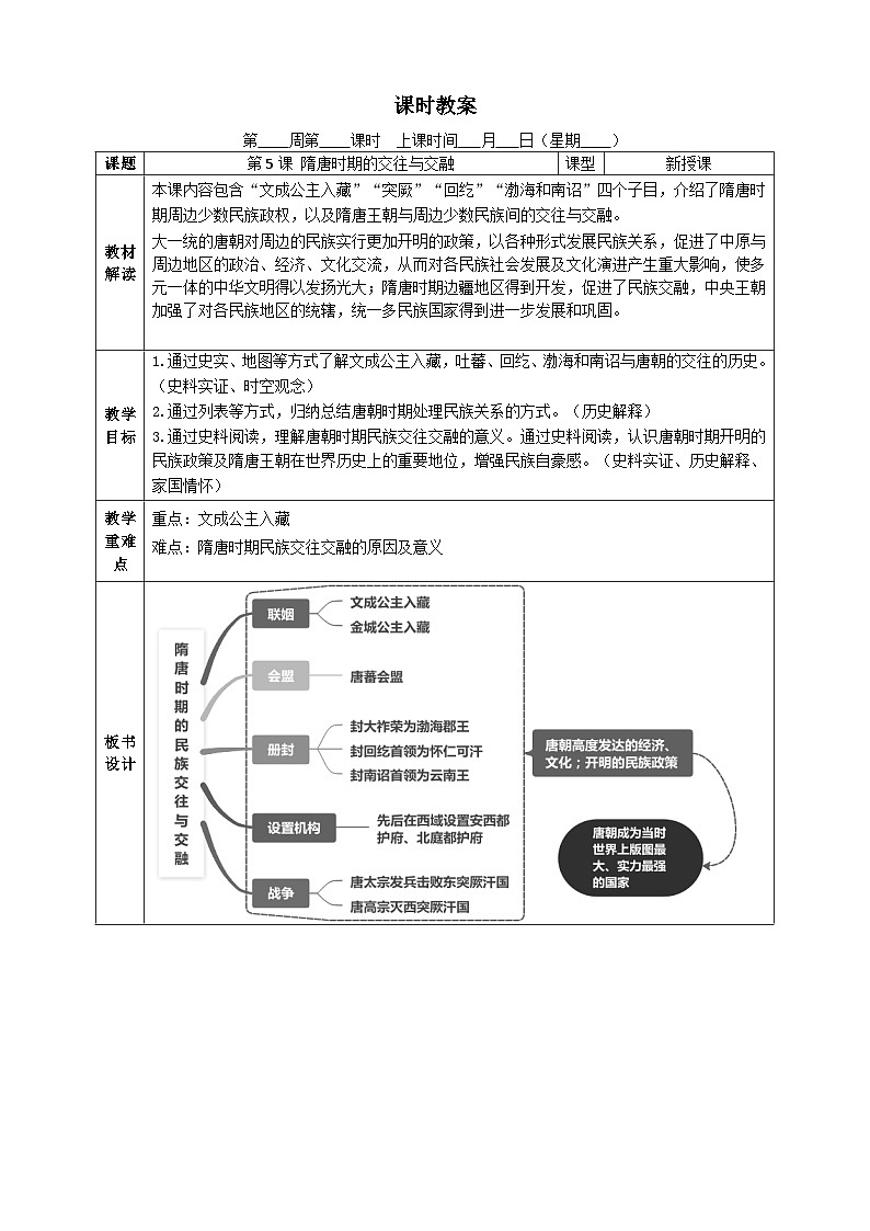 部编版2024七年级下册历史第5课 隋唐时期的民族交往与交融 教学设计第1页