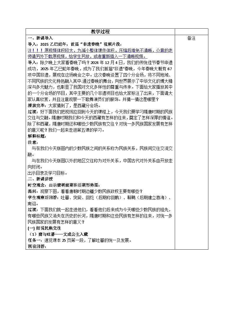 部编版2024七年级下册历史第5课 隋唐时期的民族交往与交融 教学设计第2页