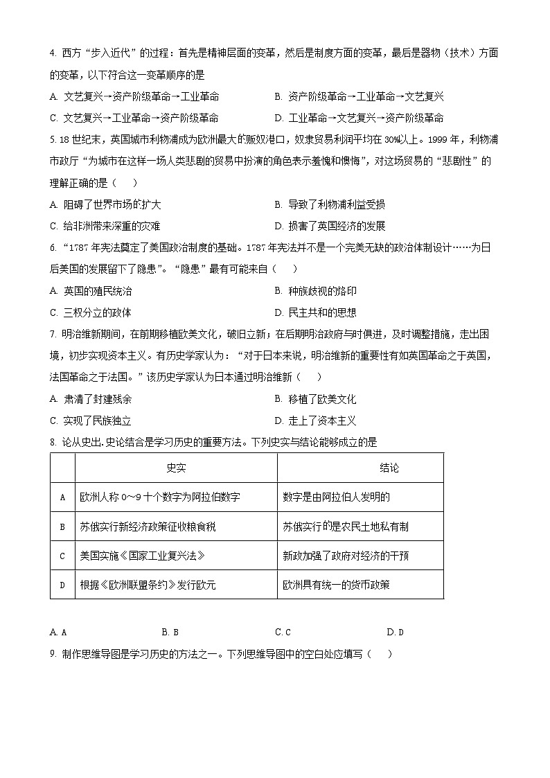 九年级3月联考历史试卷(word版含答案）第2页