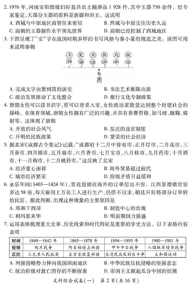 2025晋一原创测评（一）·历史试卷第2页