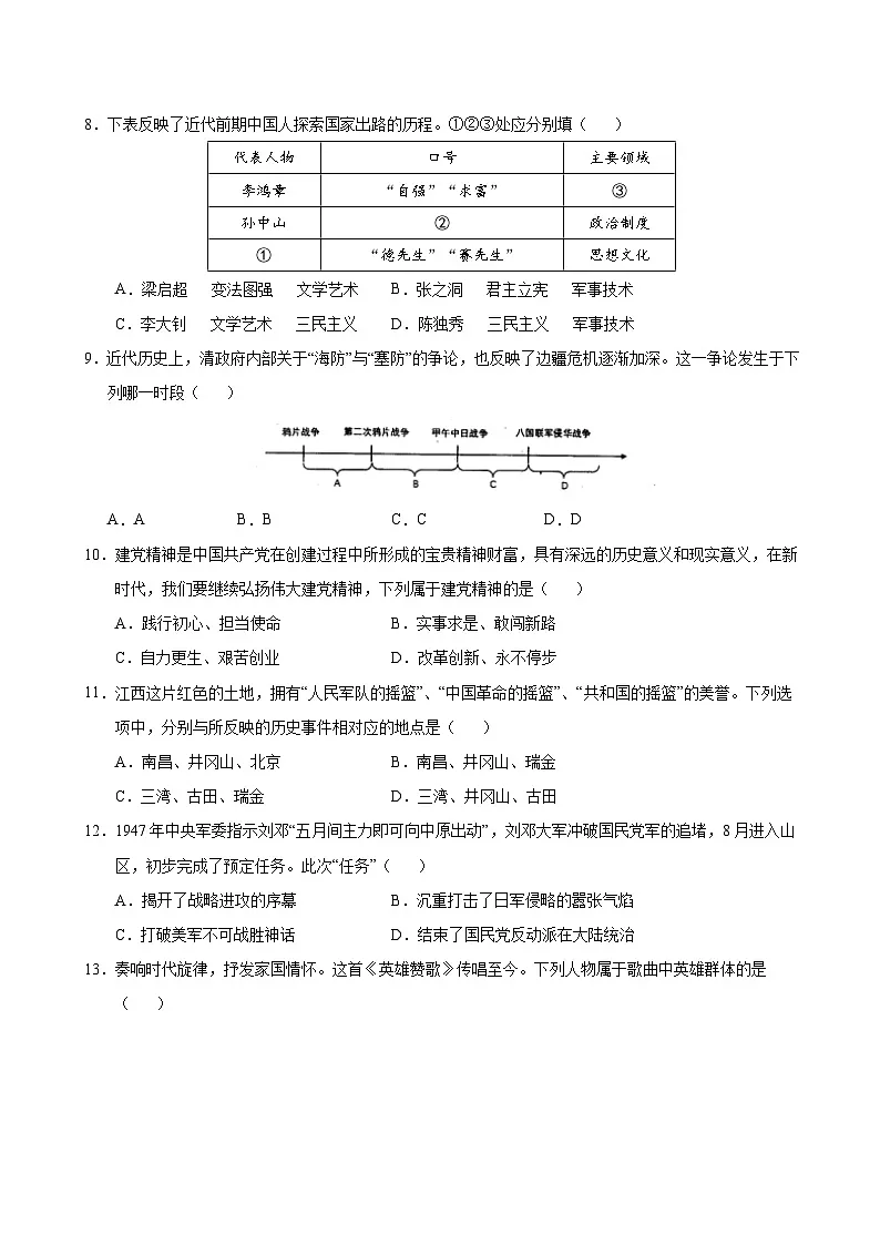 2025年中考第一次模拟考试卷：历史（云南卷）（原卷版）第3页
