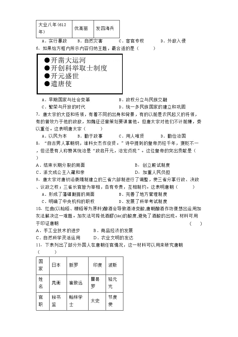 福建省漳州市第一中学2024-2025学年七年级下学期第一次阶段性练习 历史试题（含解析）第2页