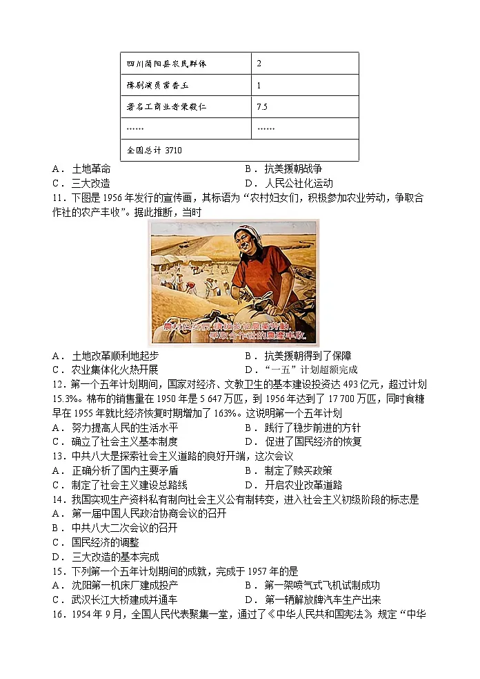 2024-2025学年苏州市八年级下第一次月考历史卷（3月）（含答案）第3页