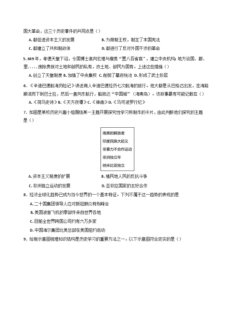 2025年江苏省淮安市金湖县九年级一模历史试题第2页