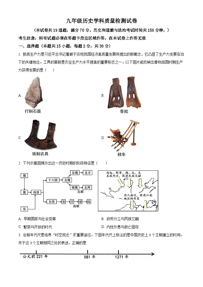2025年辽宁省大连市沙河口区中考一模历史试题（原卷版+解析版）第1页