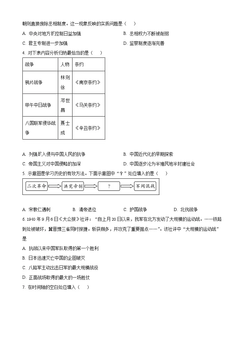 2025年陕西省榆林市米脂县中考一模历史试题（原卷版+解析版）第2页