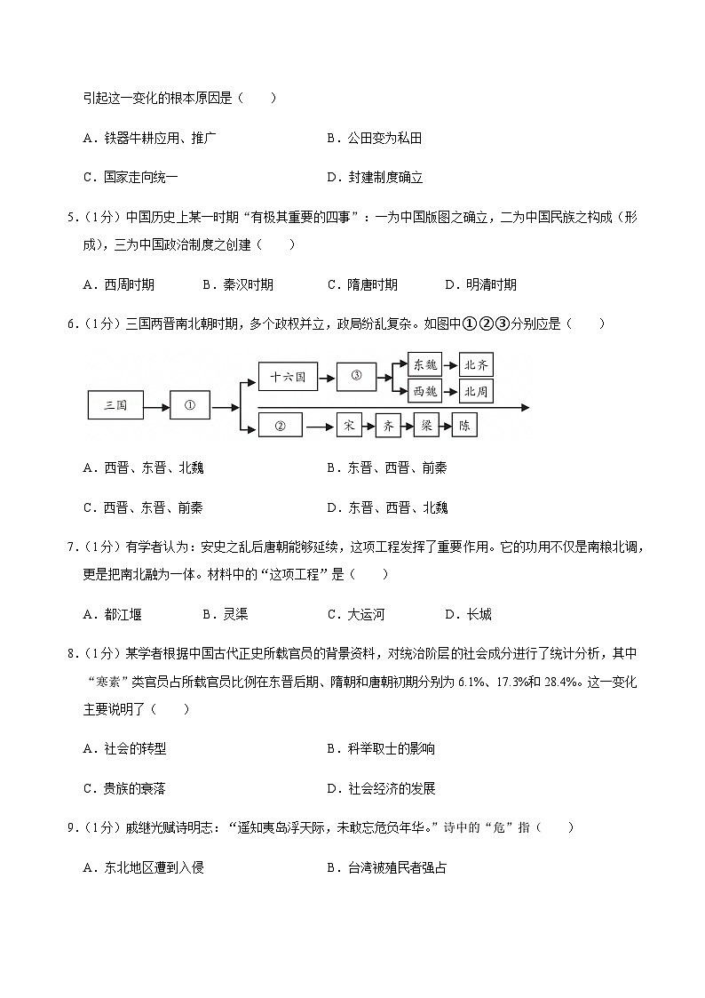 2024-2025学年江苏省盐城市盐都区第一共同体九年级（下）月考历史试卷（3月份）第2页
