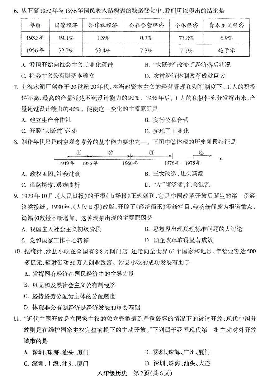 山西省晋城市沁水县部分学校2024-2025学年第二学期期中测试八年级历史第2页