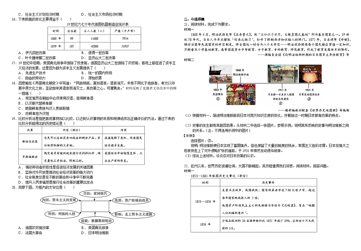 2025届中考历史二轮大专题复习09 中外历史上的重要改革（测试题）第2页