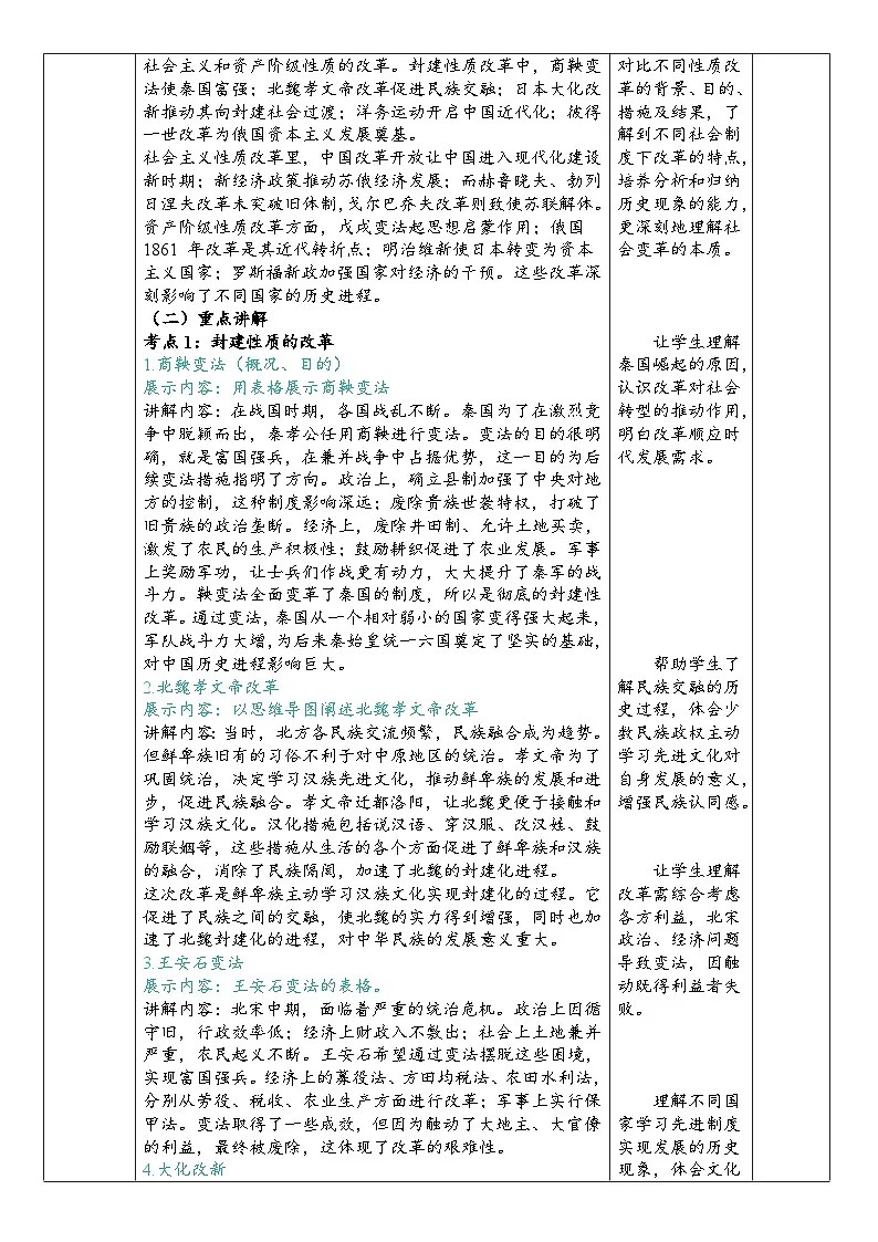 2025届中考历史二轮大专题复习09 中外历史上的重要改革（教案）第2页