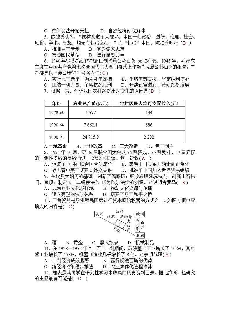 2025年湖北省初中毕业生学业水平考试历史综合试卷(一) （教师版 ）第2页