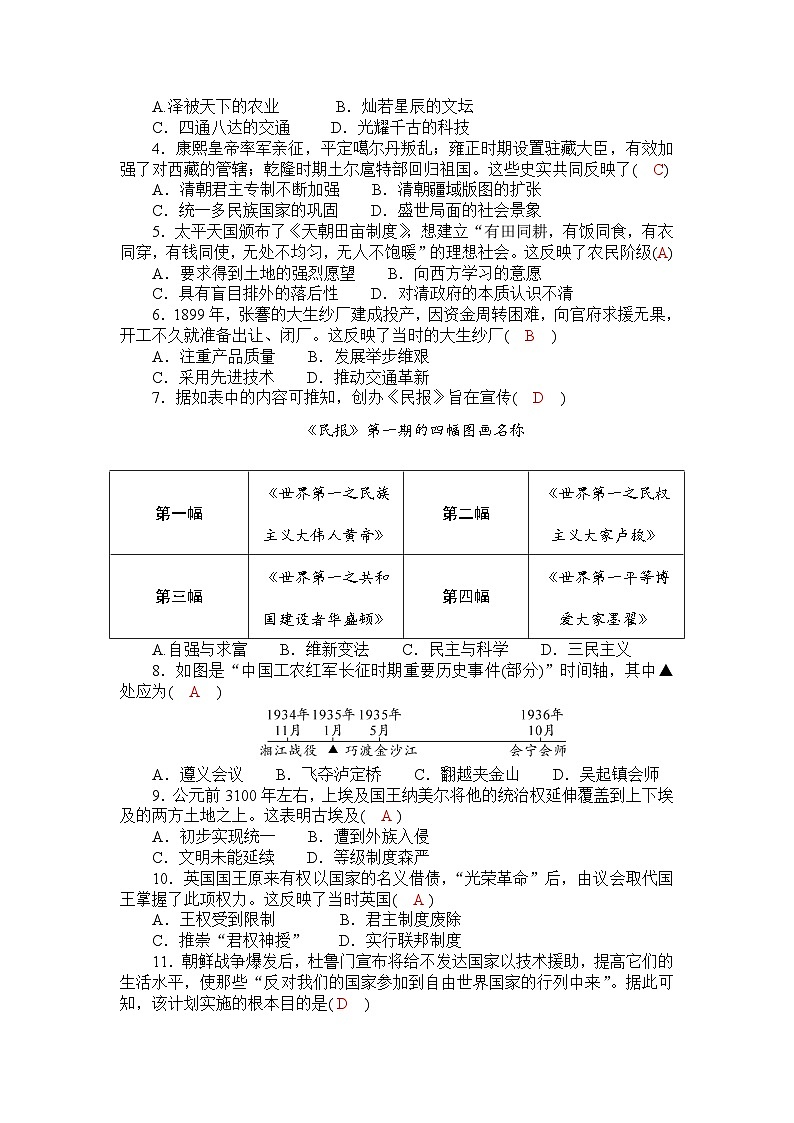 2025年湖北省初中毕业生学业水平考试历史综合试卷(三)（ 教师版）第2页