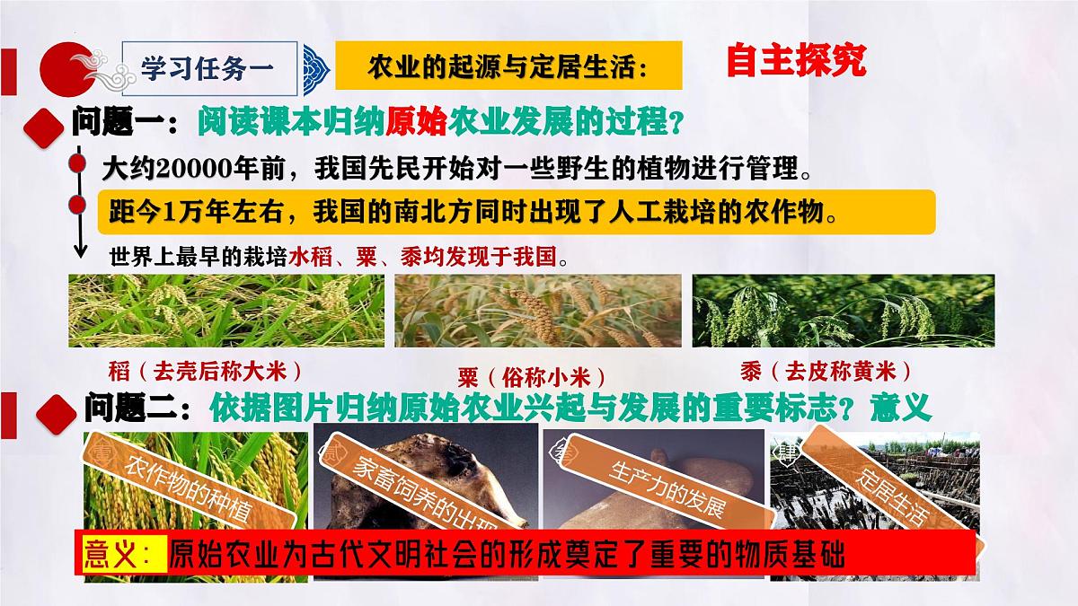 2024-2025学年部编版历史七年级上册 第2课 原始农业与史前社会 课件第3页