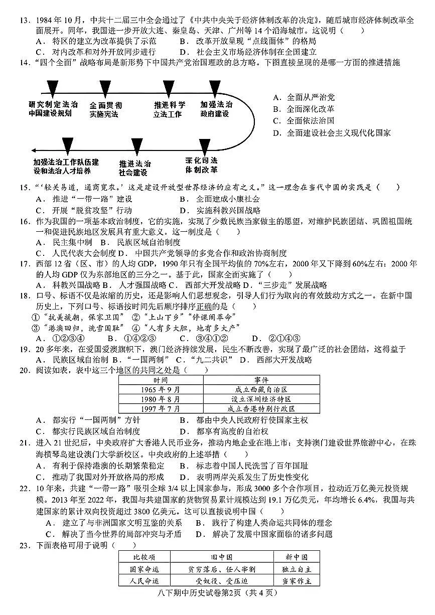 江苏省南京市部分学校2024-2025学年八年级下历史期中试卷第2页