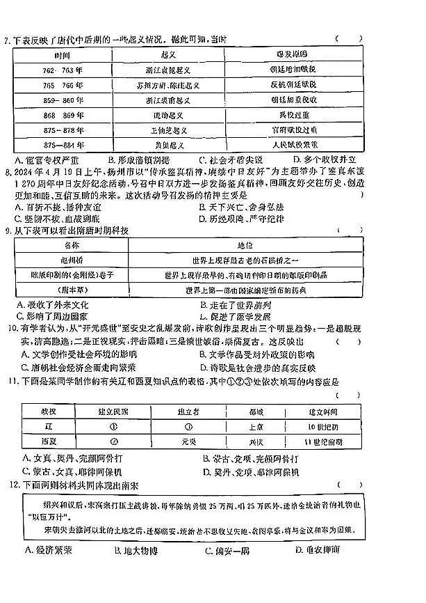 山西省吕梁市方山县部分学校2024-2025学年第二学期期中测试七年级历史试卷第2页