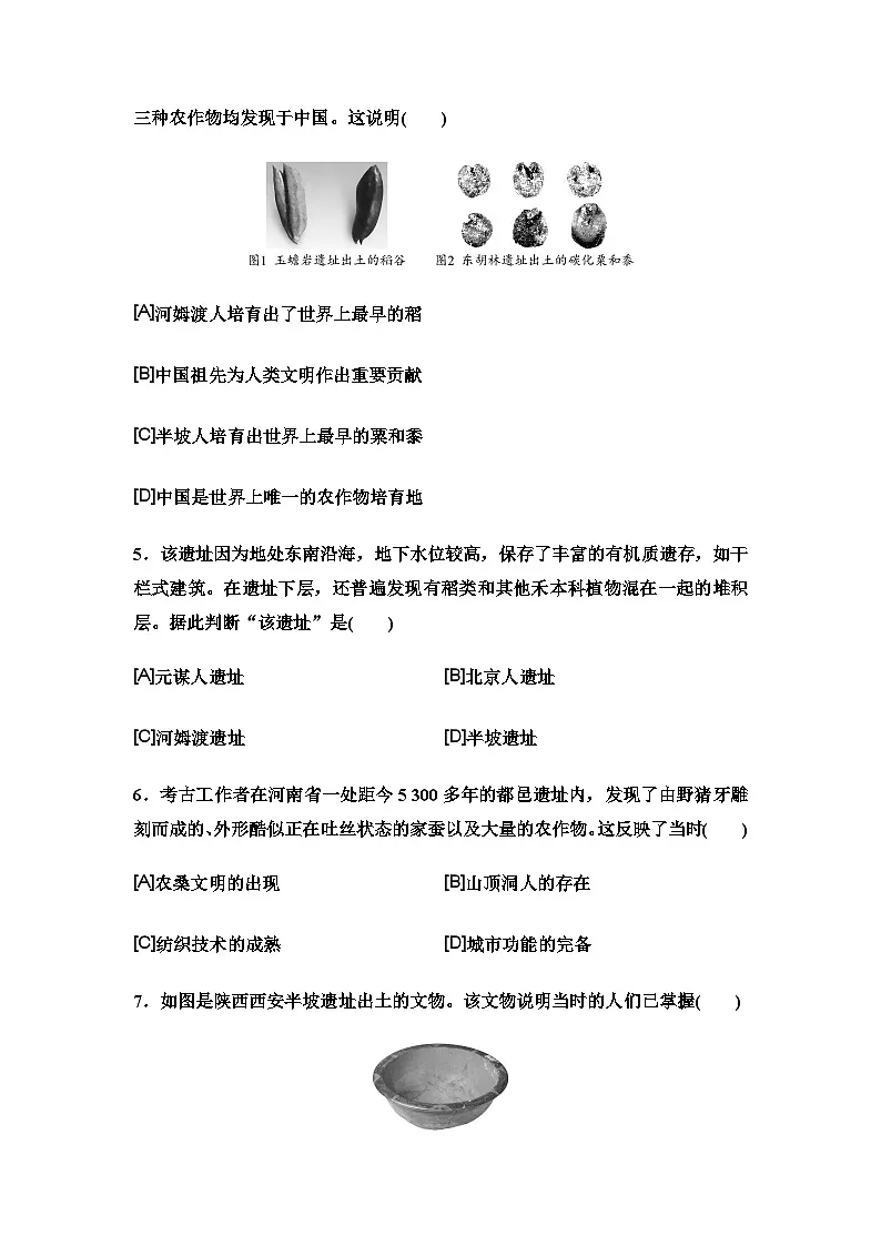中考历史复习单元分层训练1史前时期：中国境内早期人类与文明的起源第2页