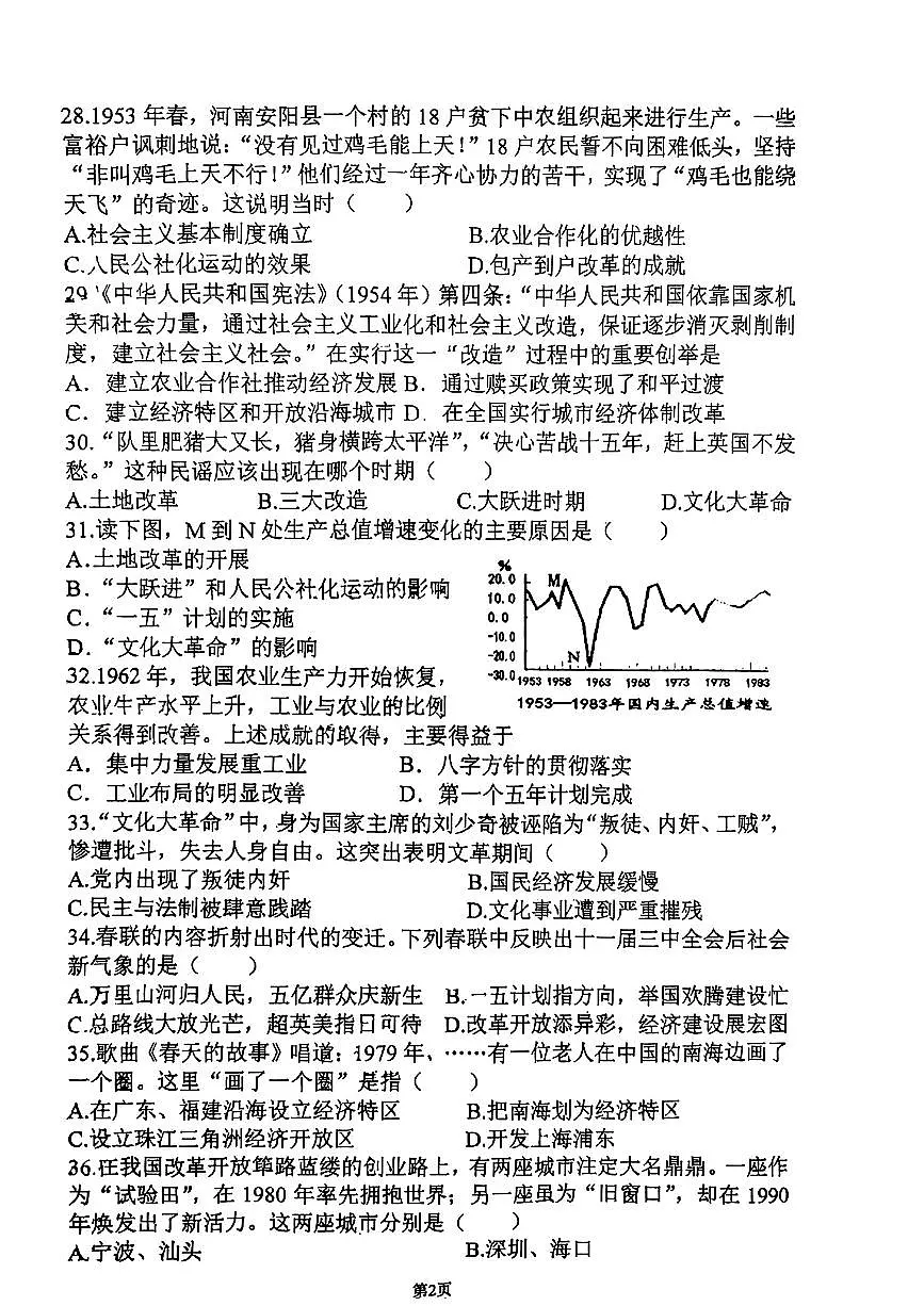 江苏省南通市海门区2024-2025学年八年级下历史期中试卷第2页