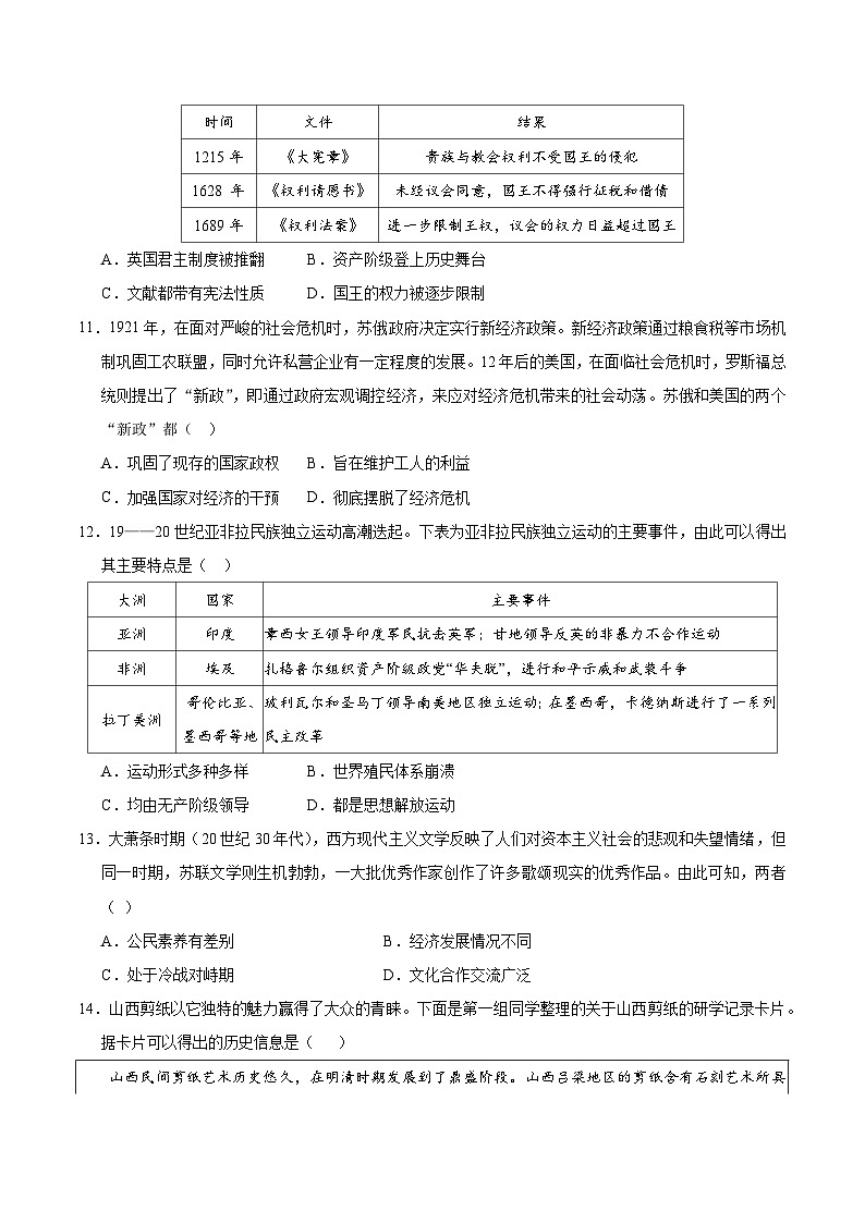 2025年中考第二次模拟考试卷：历史（山西卷）（考试版）第3页