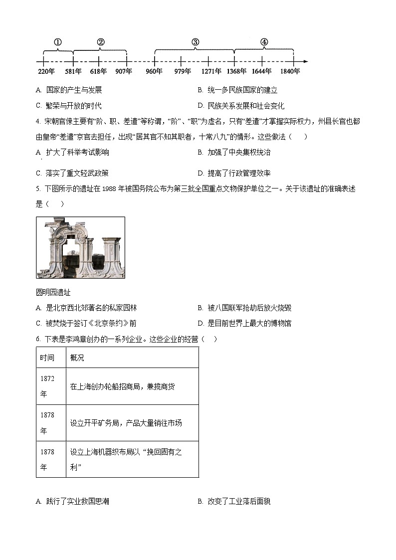 2025年河北省沧州市献县中考一模历史试题（原卷版+解析版）第2页