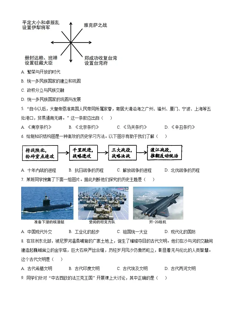 2025年辽宁省大连市瓦房店市中考一模历史试题（原卷版+解析版）第2页