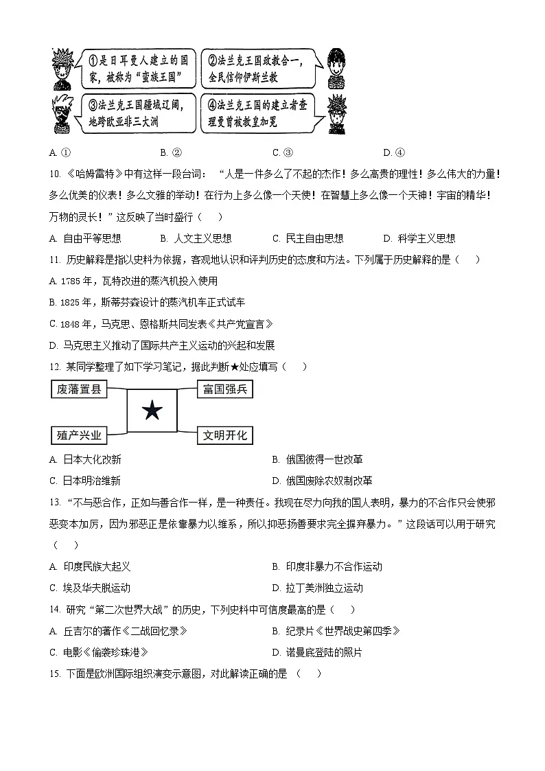 2025年辽宁省大连市瓦房店市中考一模历史试题（原卷版+解析版）第3页