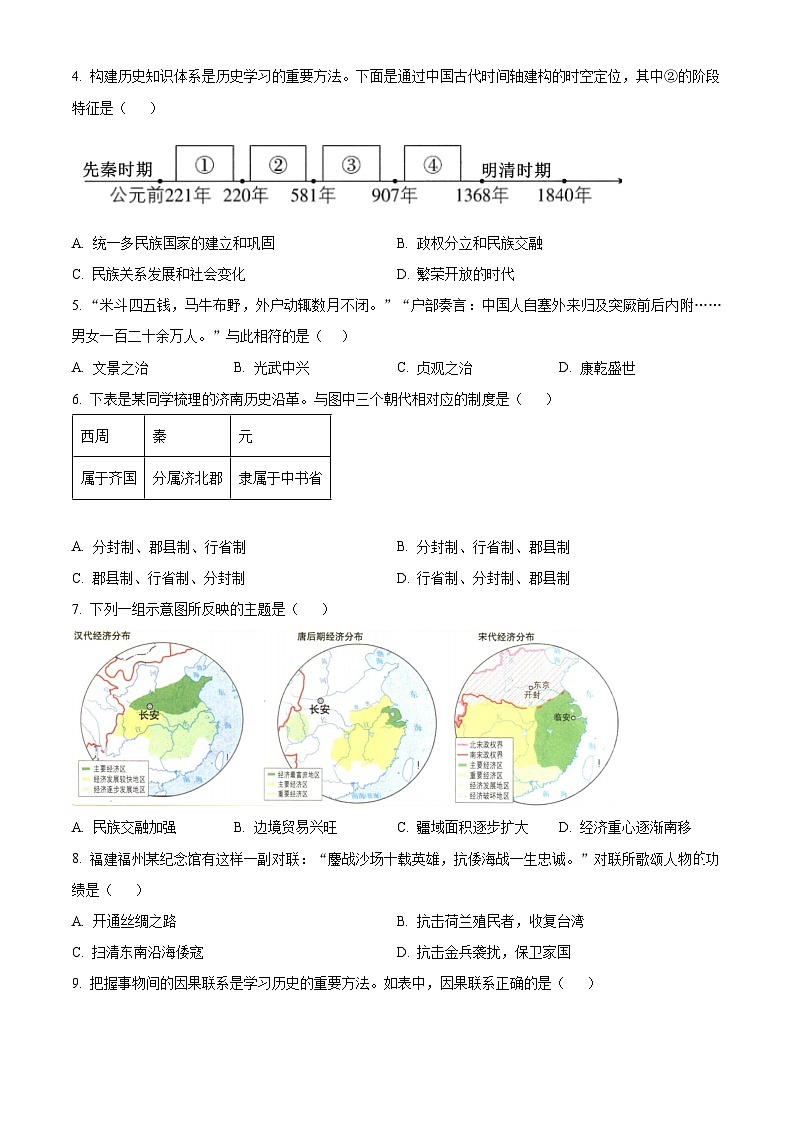 2025年山东省平原县中考一模历史试题（原卷版+解析版）第2页