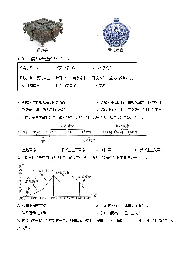 2025年陕西省子洲县中考第五次模拟考试历史试题（原卷版+解析版）第2页