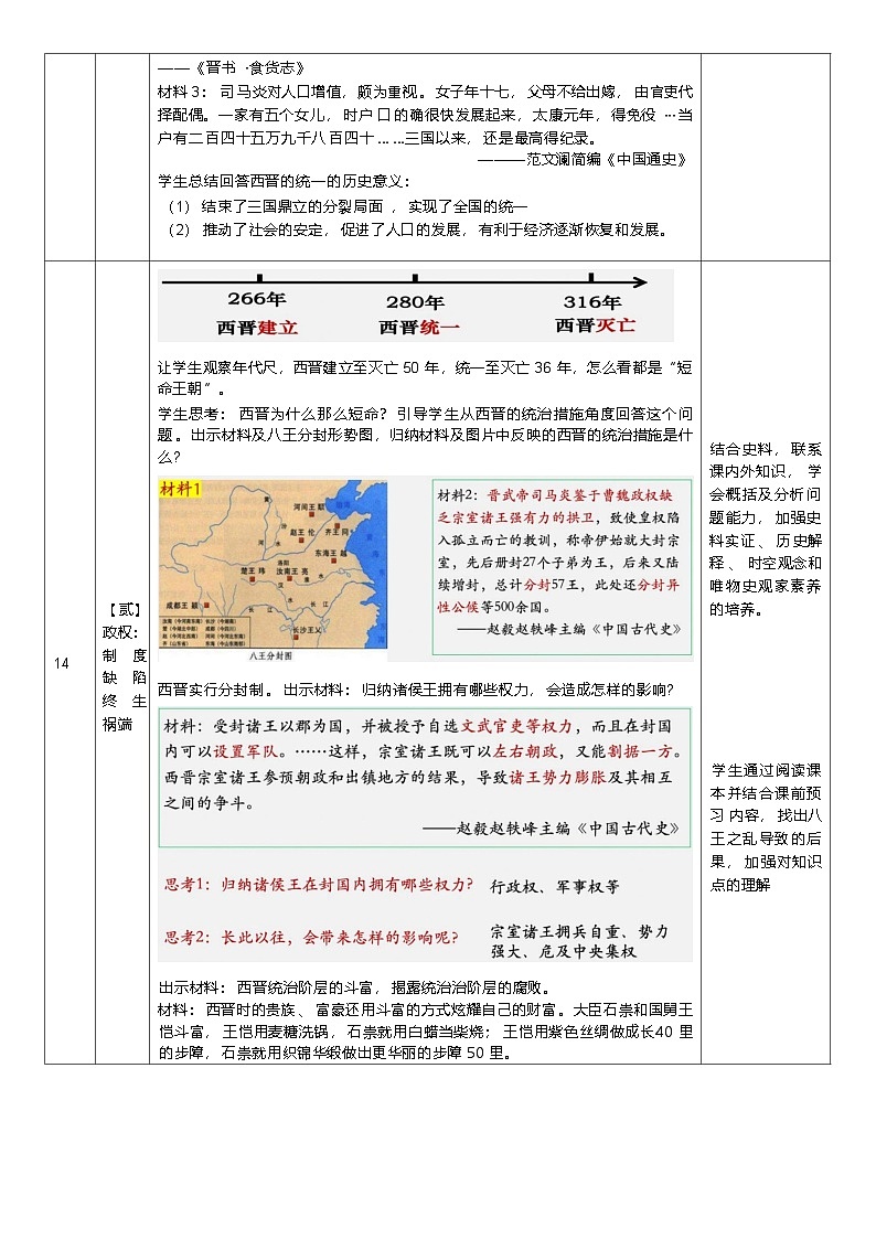17《西晋的短暂统一和北方各族的内迁》教学设计  人教版历史七年级上册第2页