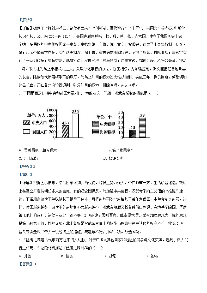 精品解析：2024年山东省济南市槐荫区中考三模历史试题（解析版）第2页
