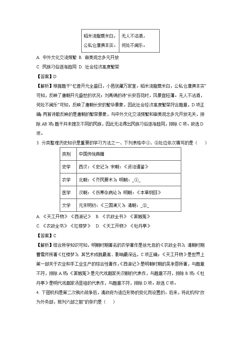 2025年陕西省西安市新城区中考二模历史试卷（解析版）第2页