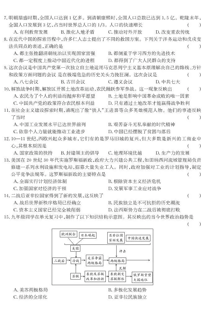 2025年山西中考历史模拟试卷第2页