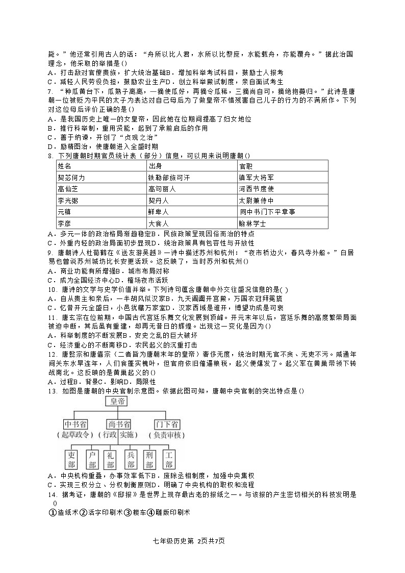 2024—2025学年度广东省佛山市三水区七年级下学期期中考试历史试题（含答案）第2页