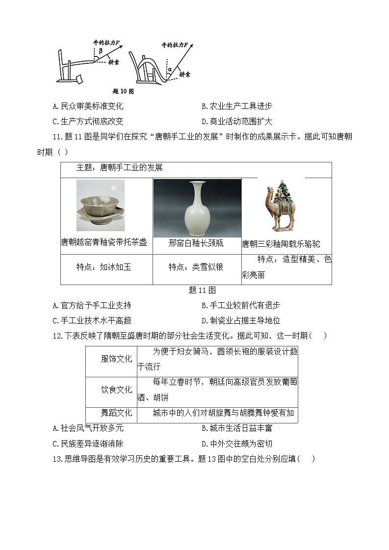2024—2025学年度河南省驻马店市七年级下学期期中考试历史试题（含答案）第3页
