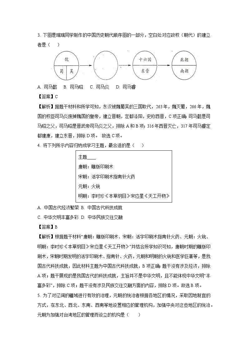 2025年山东省菏泽市东明市中考二模历史试题（解析版）第2页