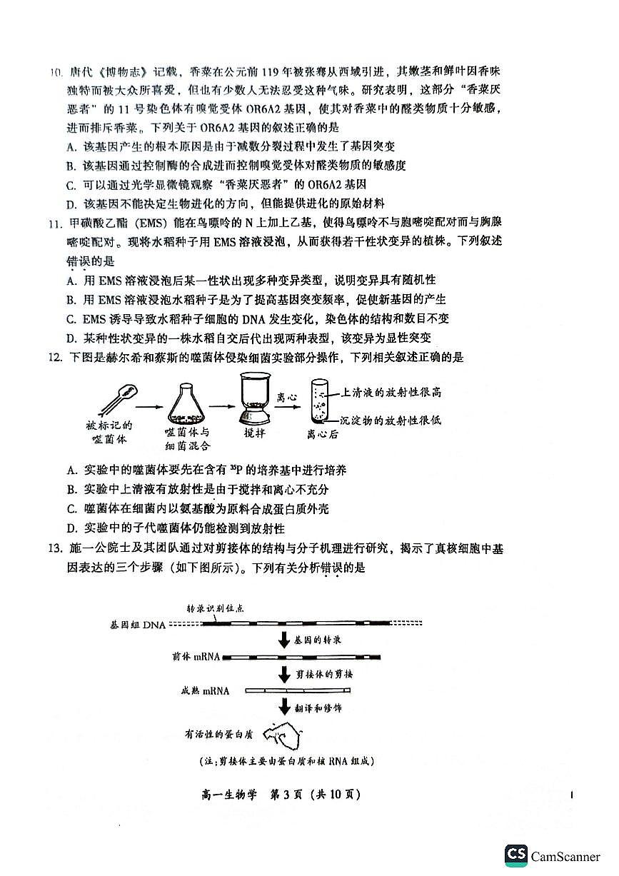 广东省韶关市2023-2024学年高一下学期期末考试生物试题第3页