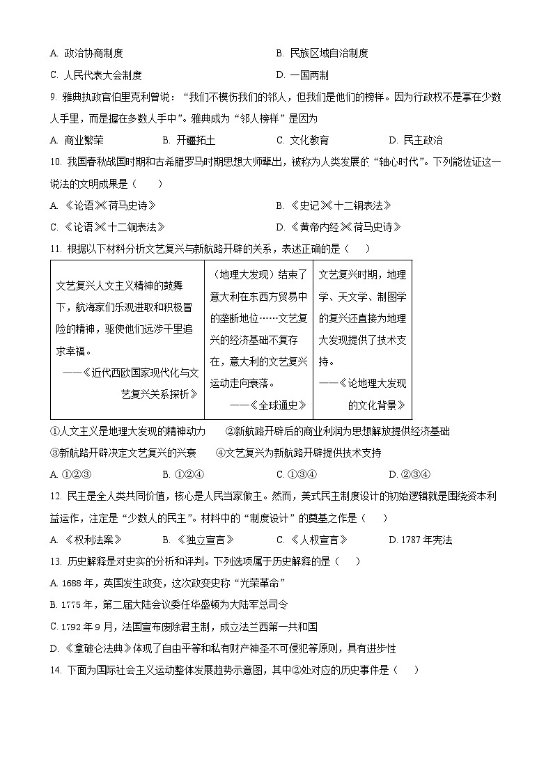 2025年山东省泰安市东平县（五四学制）中考二模历史试题（原卷版+解析版）（中考模拟）第3页