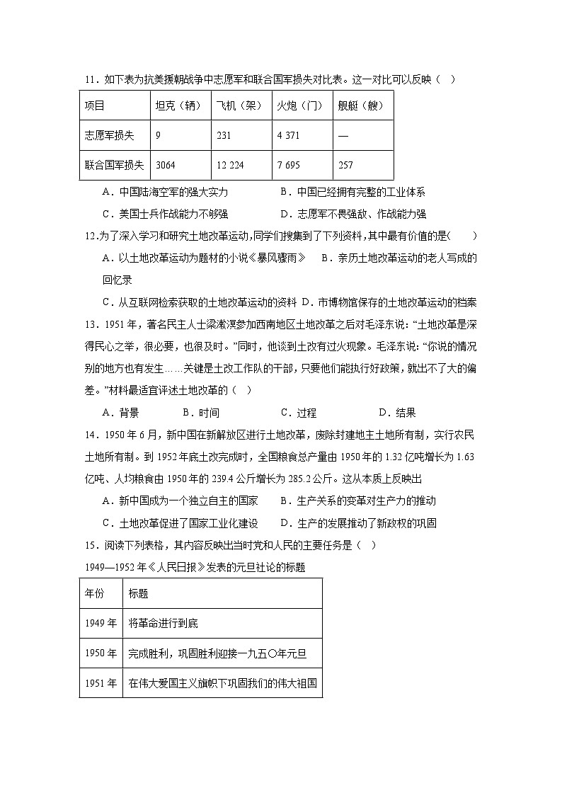 山东省聊城市冠县育才双语学校2024—2025学年度八年级下学期第一次月考历史试题（含答案）第3页