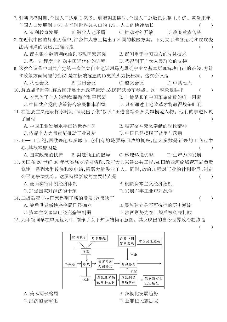 山西省2025年中考模拟历史试卷第2页