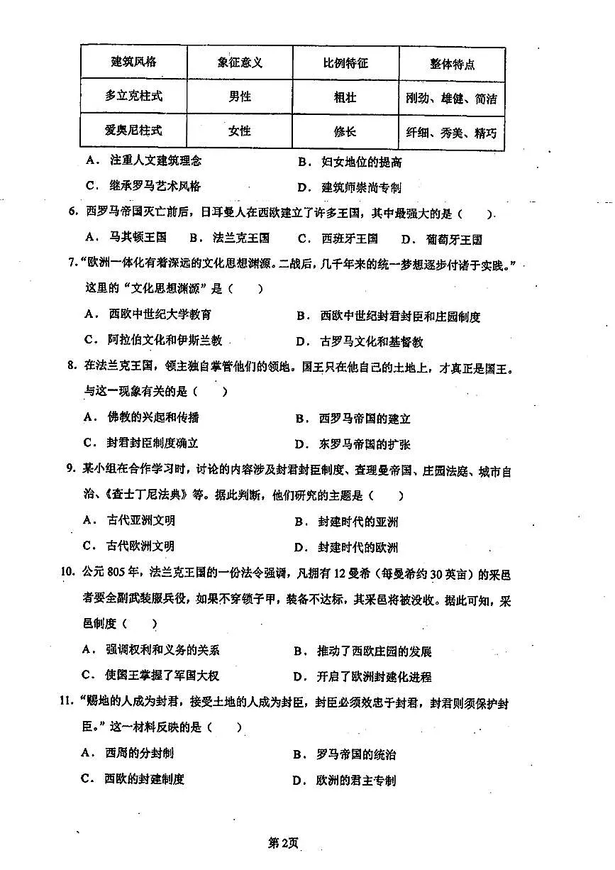 广东省茂名市化州市2024-2025学年部编版九年级历史上学期第一次月考试题第2页