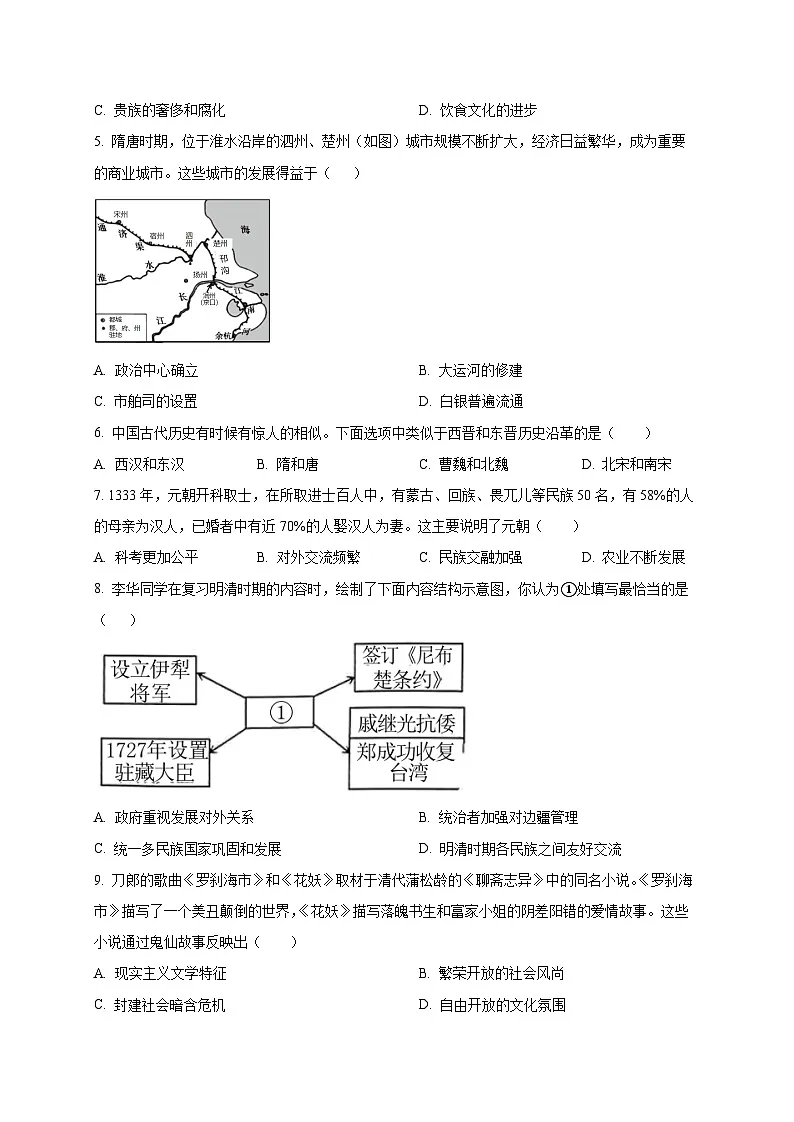 2025届山东省聊城市莘县中考历史检测试题（一模）含答案第2页
