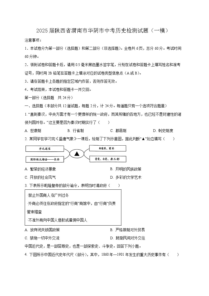 2025届陕西省渭南市华阴市中考历史检测试题（一模）含答案第1页