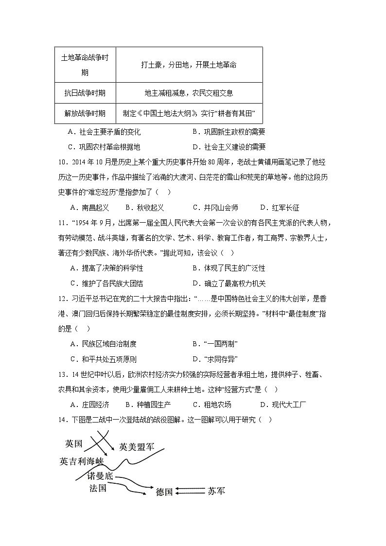 新疆维吾尔自治区和田地区和田市第三中学2024—2025学年度九年级下学期月考历史试题（中国史_世界史）（含答案）第3页