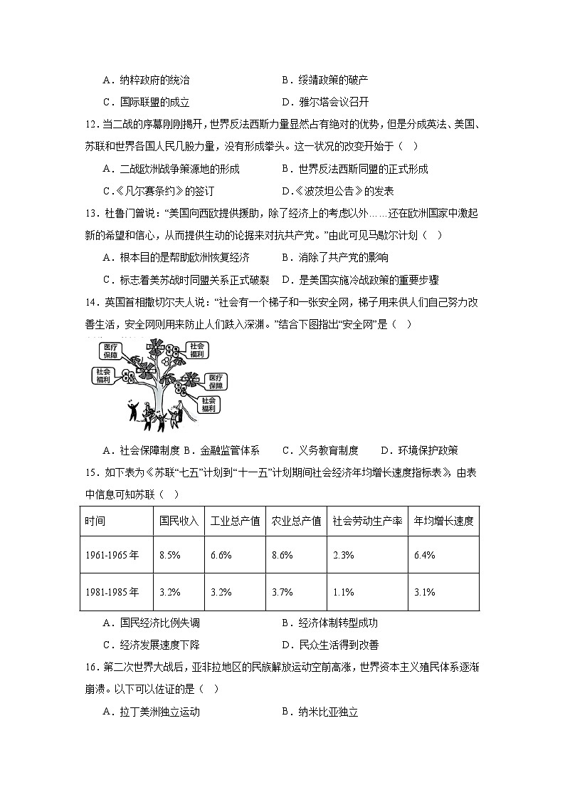 江西省宜春市万载县2024—2025学年度九年级3月月考历史试题（世界史）（含答案）第3页