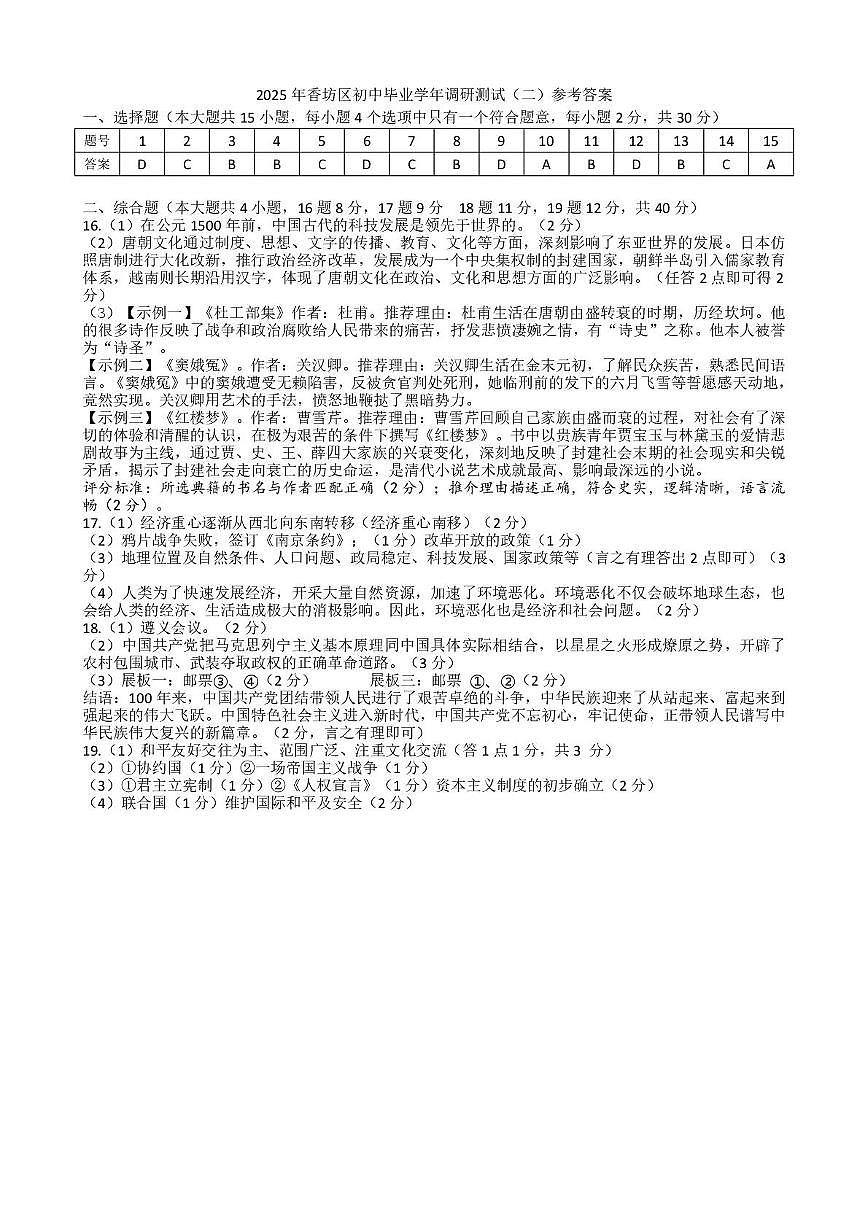 香坊区二模历史参考答案第1页