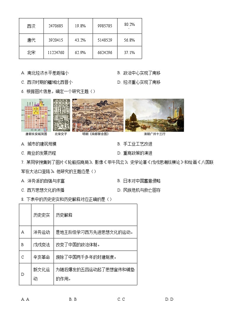 山东省菏泽市牡丹区第二十二初级中学2024—2025学年度九年级下学期3月月考历史试题（含答案）第2页