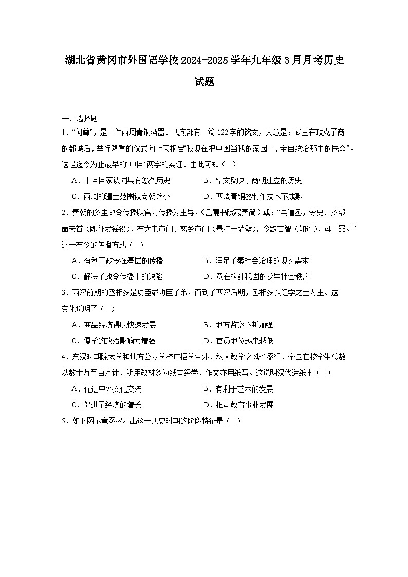 湖北省黄冈市外国语学校2024—2025学年度九年级下学期3月月考历史试题（含答案）第1页